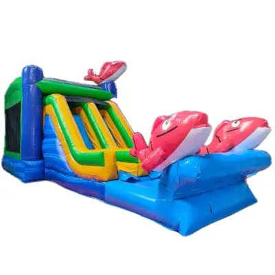 Tobogan Gonflabil Cu Piscină și Spațiu de Joacă Balenele Roșii