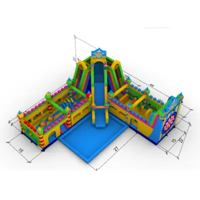 Castel gonflabil multifuncțional cu tobogan uriaș și mini piscină